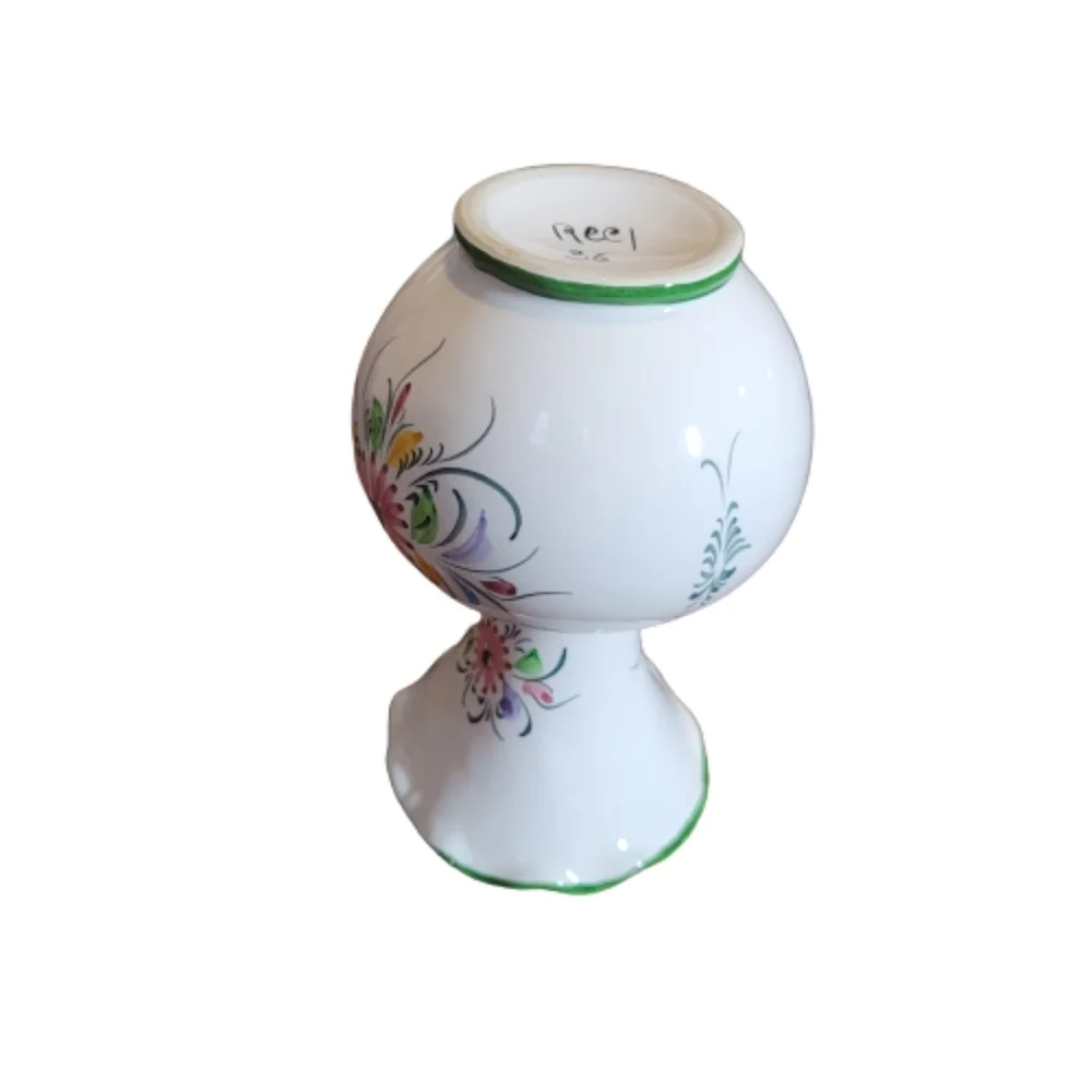Portuguese Hand Painted Decorative Floral Vase green trim multicolor flowers